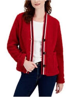 Tommy Hilfiger orange Button-Front Cardigan with Striped Trim